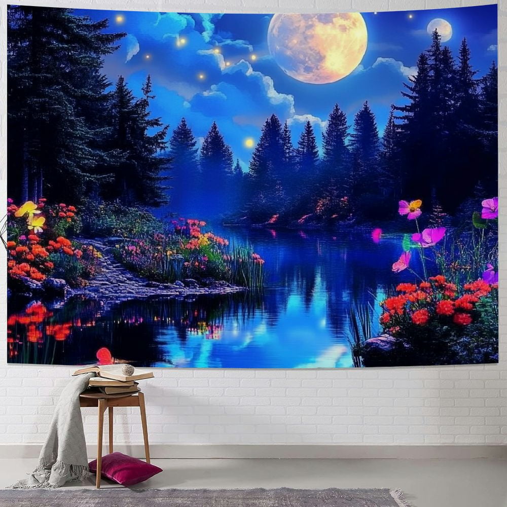 Fenyluxe Posters Forest Moon Wall Tapestry for Bedroom,Space Starry Sky ...