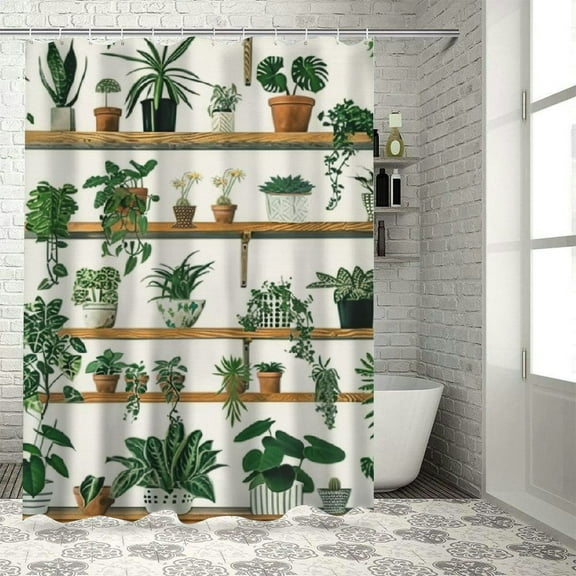 Fenyluxe Potted Plants Shower Curtain for Bathroom Home Decor - 100% Polyester Fabric Shower Curtain Set with Hooks 36"x72