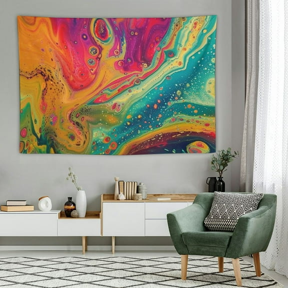 Fenyluxe  Psychedelic Tapestry, Psychedelic Rainbow Oil Pattern Picnic Mat Hippie Trippy Tapestry Wall Art Meditation Decor for Bedroom Living Room Dorm, 60x40 Inch, Blue Green 60x40in