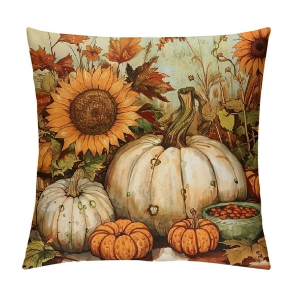 Fenyluxe Pumpkin Sunflowers Autumn Decorations Zipper Closure Throw Pillow Cover for Couch Bed Sofa - Home Furnishing Decorative Pillow Case 1PC 12x12in