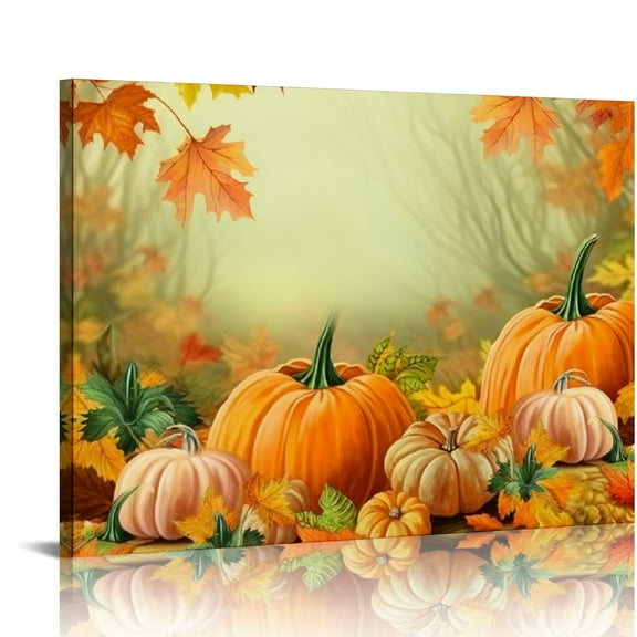 Fenyluxe Pumpkins Leaves Autumn Wall Decor for Home and Office - Ready To Hang Room Art Decor Made in America 16x12in