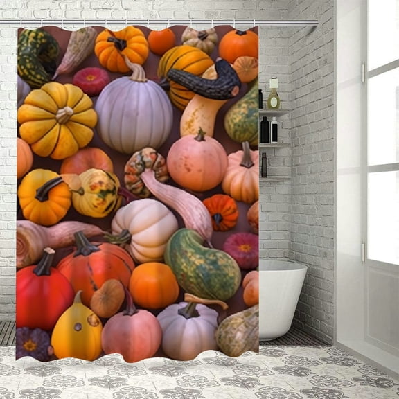 Fenyluxe Pumpkins Squash Harvest Shower Curtain Set with Hooks, 100% Polyester Fabric for Bathroom, Thanksgiving Theme, Various Sizes 36"x72
