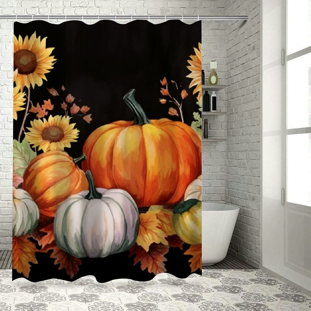 Fenyluxe Pumpkins Sunflowers Harvest Shower Curtain for Bathroom