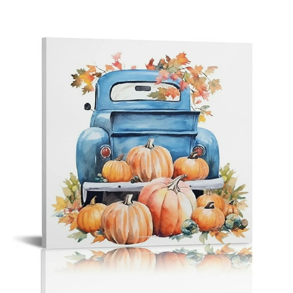 Fenyluxe Pumpkins Truck Autumn Canvas Print Art Modern Ready To Hang Home Decor 12x12in