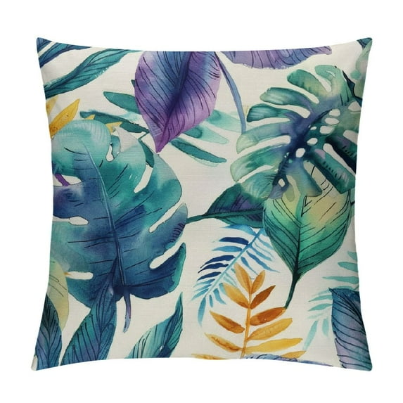 Fenyluxe Purple Blue Palm Leaf Pillow Covers Tropical Leaf Summer Decorative Throw Pillow Covers Outdoor Botanical Farmhouse Cushion Case for Home Couch Sofa 20x20in
