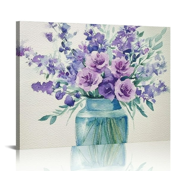 Fenyluxe Purple Flowers Wall Decor for Bedroom Kitchen Ready to Hang Room Home Art Decor 16x12in