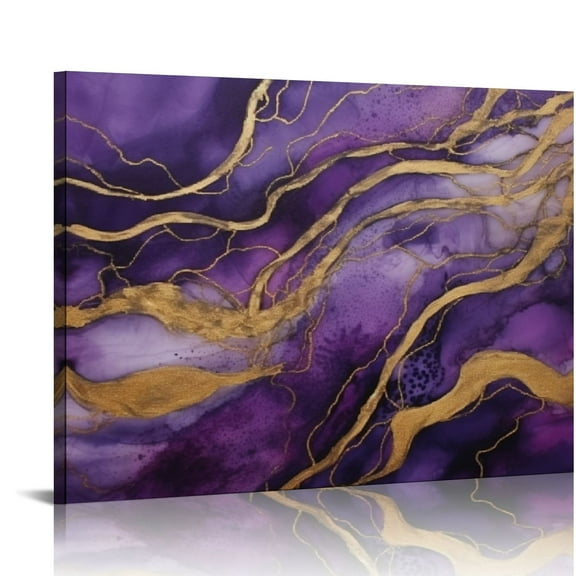 Fenyluxe Purple Gold Black Art Canvas Prints Ready To Hang Decor 16x12in