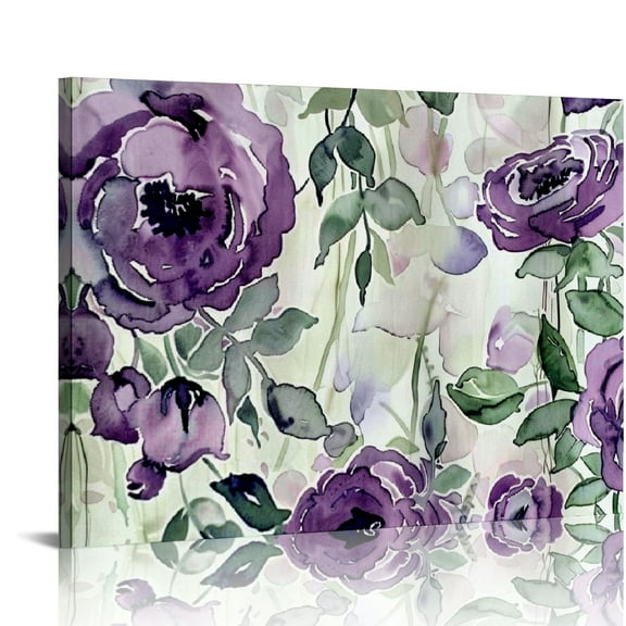 Fenyluxe Purple Roses Canvas Prints Wall Art Framed Home Decor 16x12x0.75in