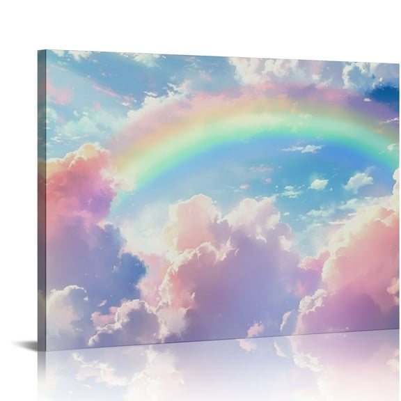 Fenyluxe Rainbow Clouds Sky Canvas Wall Art Decor for Home Bedroom Kitchen Bathroom Office Salon Gift Idea 16x12in