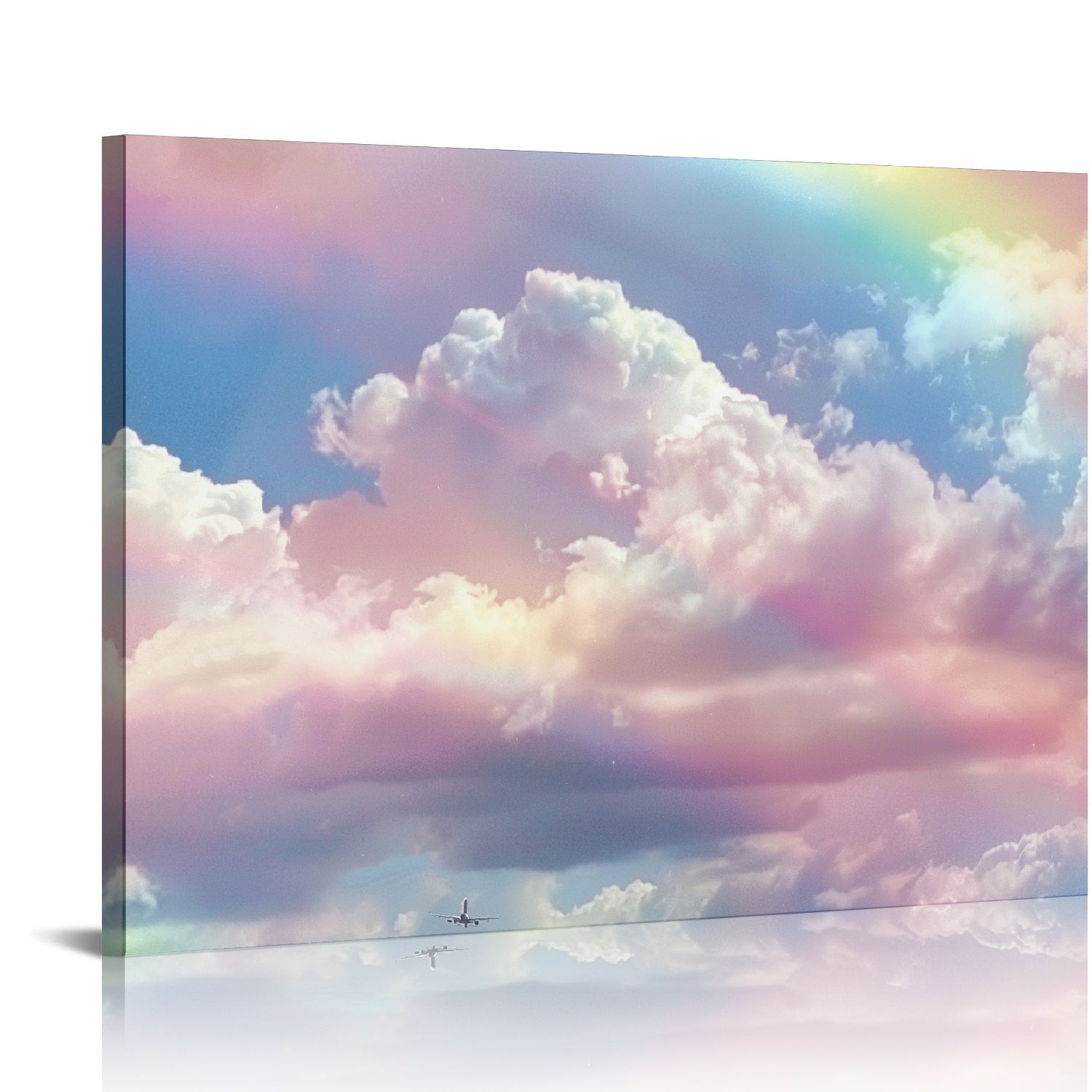 Fenyluxe Rainbow Sky Plane Canvas Wall Art Decor Ready To Hang Room ...
