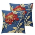 thumbnail image 1 of Fenyluxe Red and Blue Chinoiserie Floral Peony Sofa Pillow Cover Watercolor Navy Blue Red Flower Euro Sham Pillow Chinoiserie Chic Pillows Home Decorative Throw Pillow for Chair 2pcs White, 1 of 7