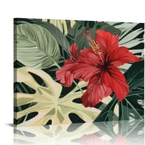 Fenyluxe Red Flower Wall Art Prints Framed Canvas Painting Home Decor 16x12x0.75in