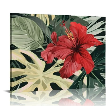 Fenyluxe Red Flower Wall Art Prints Framed Canvas Painting Home Decor 16x12x0.75in