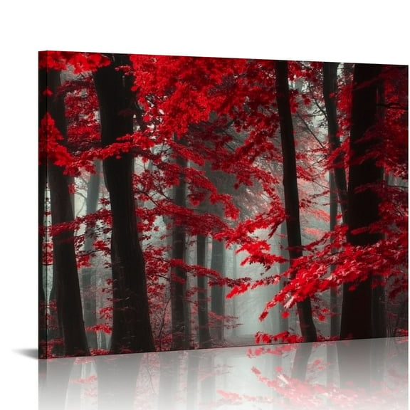Fenyluxe Red Leaves Wall Art Decor for Bedroom Kitchen Ready To Hang Room Home Art Decor 16x12in
