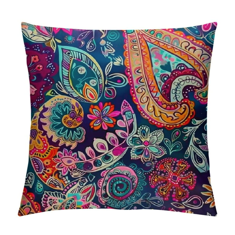 Fenyluxe Red Paisley Indian Decorative Pillow Covers Chinese Colorful Flowers Pattern Floral Ethnic Indian Asian Cushion Case Sofa Bedroom Throw Pillow Covers Square White Walmart