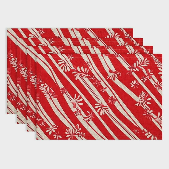 Fenyluxe Red and Cream Stripes Placemats Christmas Traditional Pattern Candy Cane Colors Table Placemats for Dinning Table Washable,Set of 4 18x12in