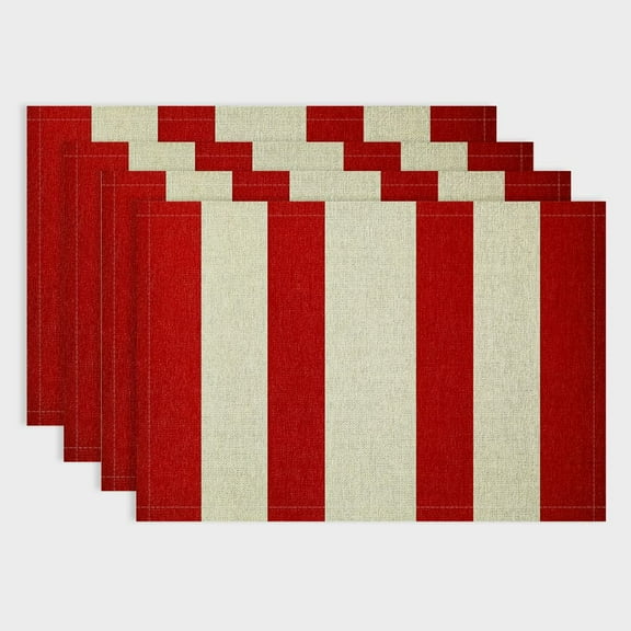 Fenyluxe  Red and White Winter Placemats Set of 4,Seasonal Christmas Washable Table Mats for Party Kitchen Dining Decoration 18x12in