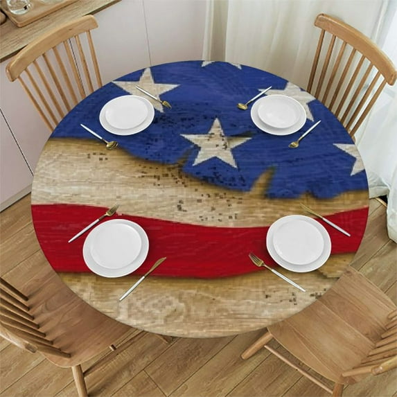 Fenyluxe Retro American Flag Table Cloth Patriotic Round Tablecloth Memorial Day 4th of July Star Decorative Tablecloth Farmhouse for Holiday Parties Dining Table Living Room Kitchen Decor 46-50