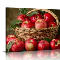 Fenyluxe  Retro Fruit Wall Art Still Life Oil Paintings Apple Grapes Canvas Wall Decor Vintage Farmhouse Rustic Pictures for Kitchen Dinning Room Framed Prints Ready to Hang 20x16in