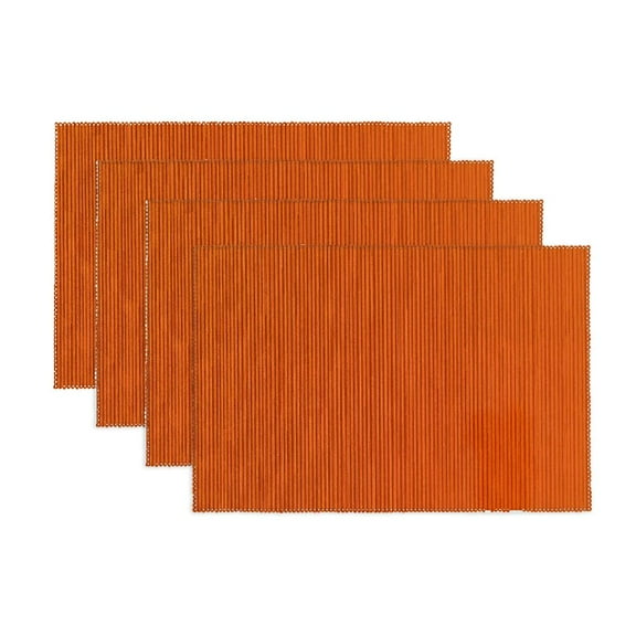 Fenyluxe Ribbed Placemats - Set of 4 Orange - Everyday/Fall/Thanksgiving/Halloween Table Mats - Thick Construction, Washable Reusable & Place Mats 11.8*17.7in