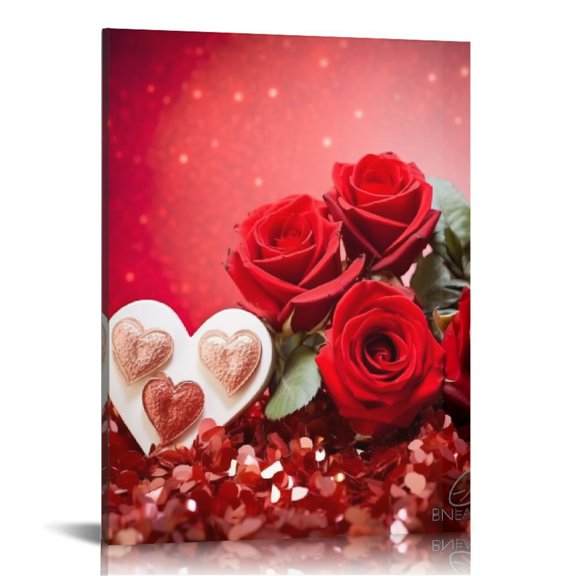 Fenyluxe Roses Hearts Romanticism Canvas Wall Art Home Decor Print for Living Room Office Bedroom 16x20in