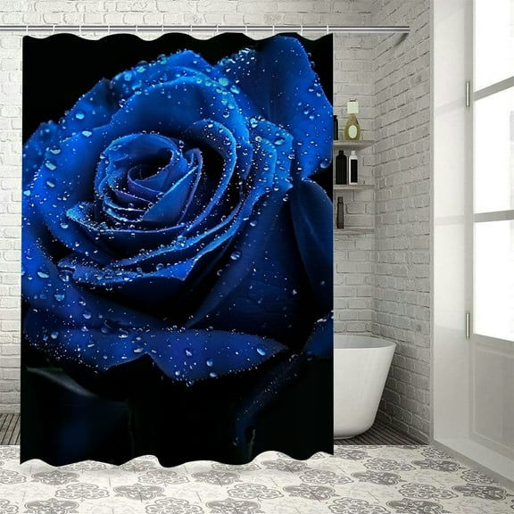 Fenyluxe Royal Blue Rose Shower Curtain Waterproof Shower Curtains Valentine's Day Bathroom  36x72
