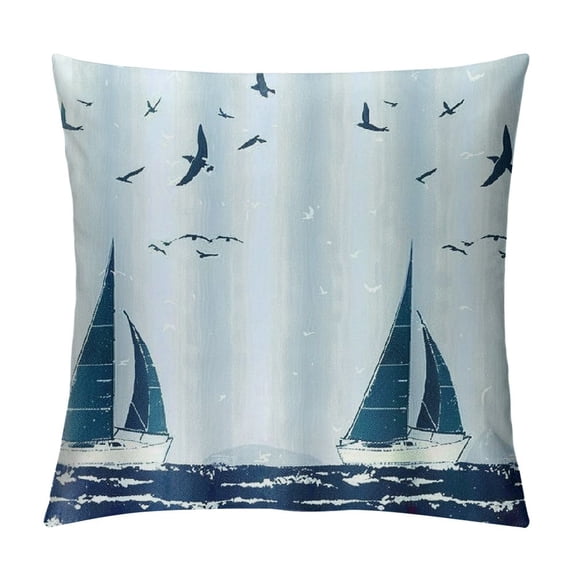 Fenyluxe Sailboats Ocean Birds Pillow Covers Short Plush Summer Aesthetic Decorative 1PC 20x20in