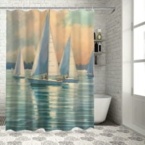 Fenyluxe Sailboats Printed Shower Curtain, Easy Care 100% Polyester Fiber Washable Bathroom Decoration with Hooks 36x72