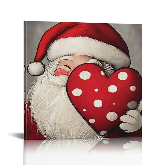 Fenyluxe Santa Claus Heart Red Hat Canvas Print Christmas Room Home Art Decor 12x12in