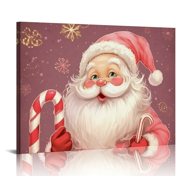 Fenyluxe Santa Clause Candy Cane Merry Christmas Art Modern Canvas Prints for Home Decor - Wall Art Ready To Hang for Bathroom and More 16x12in