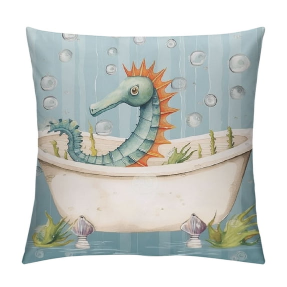 Fenyluxe Sea Horse Starfish Bathtub Fashion Style Throw Pillow Covers Dirt-Resistant for Couch Sofa Bed Living Room Bedroom Aesthetic Decorative 1PC 22x22in
