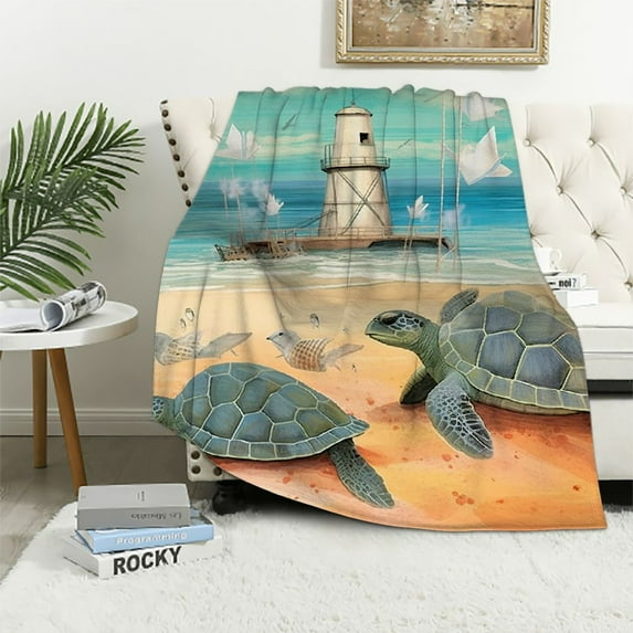 Fenyluxe Sea Turtles Throw Blanket for Couch Sofa Bed All Seasons Excellent Hand Feel Flannel Blanket School Camping Travel, Pack of 1, 60'' × 80'' 50x60in