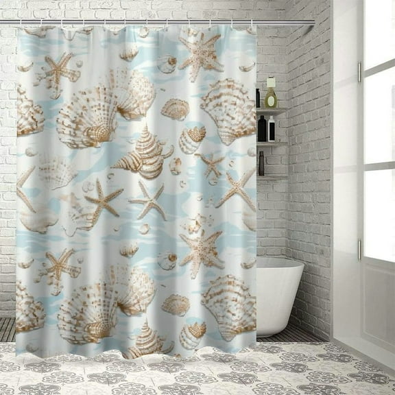 Fenyluxe  Seashell Canvas Shower Curtain White