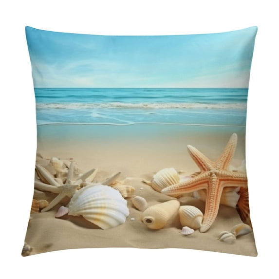Fenyluxe Seashell Starfish Sandy Beach Pillow Covers for Couch Sofa Indoor Outdoor Aesthetic Decorative High-Quality 1PC 22x22in