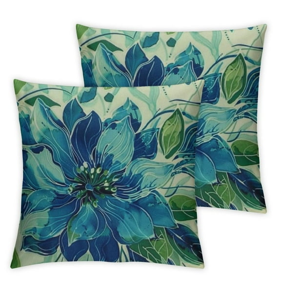 Fenyluxe Set of 2 Navy Blue Green Teal Pillow Covers Modern Geometry Dahlia Floral Print Decorative Throw Pillow Covers Outdoor Farmhouse Cushion Case for Home Couch Sofa Bed Decoration White