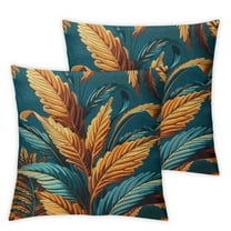 Fenyluxe Set of 2  Throw Pillow Covers Decorative Pillow Covers Square Pillow Cases Gold Leaves Bronzing Printed Cushion Cover for Couch Living Room Bed Car Home Decor (Navy Blue)