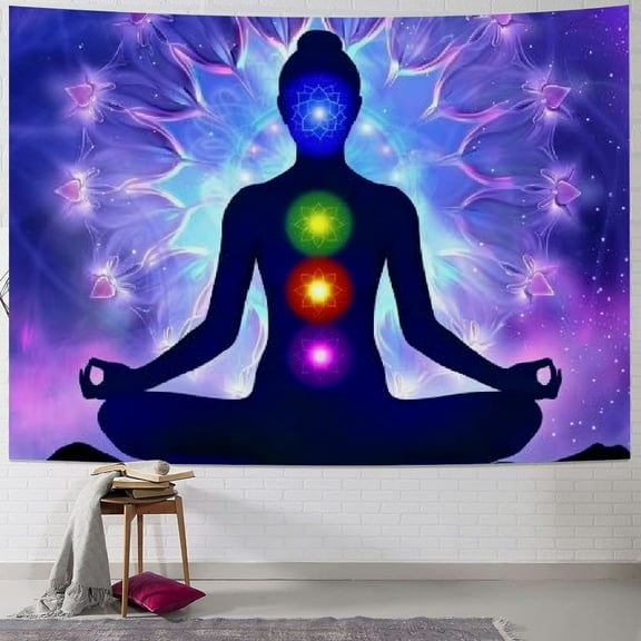 Fenyluxe  Seven Chakra Tapestry Zen Yoga Meditation Lutos Mandala Galaxy Background Wall Hanging for Bedroom Home Living Room Dorm 50x40inch