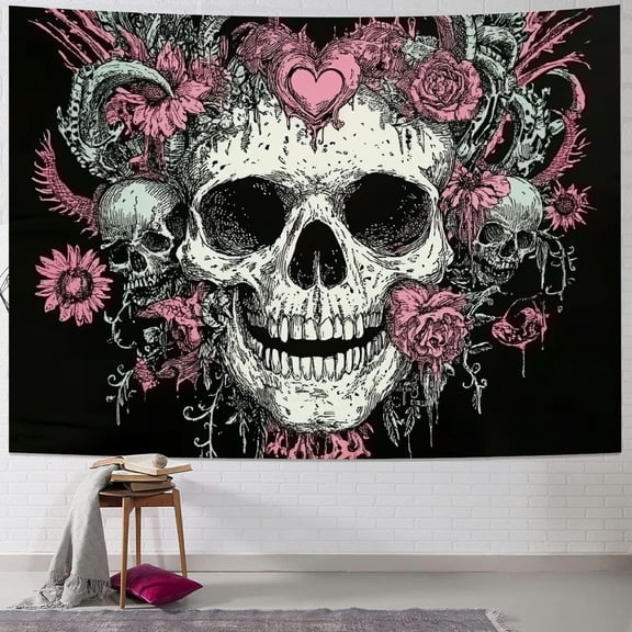 Fenyluxe Skull Tapestry Trippy Skeleton Eyes Tapestry Goth Snake Tapestry Psychedelic Flowers Tapestry Horror Demon Tapestry Wall Hanging for Bedroom 60x50inch