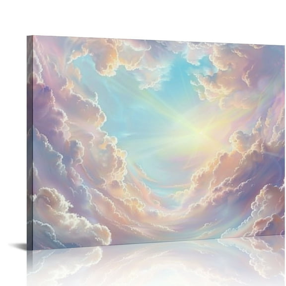 Fenyluxe Sky Sun Clouds Canvas Ready to Hang Wall Art Decor for Home and Office 16x12in