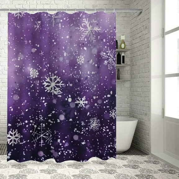 Fenyluxe Snow Flakes and Stars Shower Curtain with Hooks, Chic Elegant Decor, 100% Polyester Fiber, Bathroom Decoration 36"x72