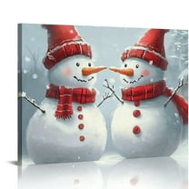 Fenyluxe Snowman Canvas Christmas Art Print, Two Cute Snowman Playing in the Snowfield Wall Art Xmas Painting Winter Picture Ready to Hang for Dining Room Bedroom Home Decorations 16x12in