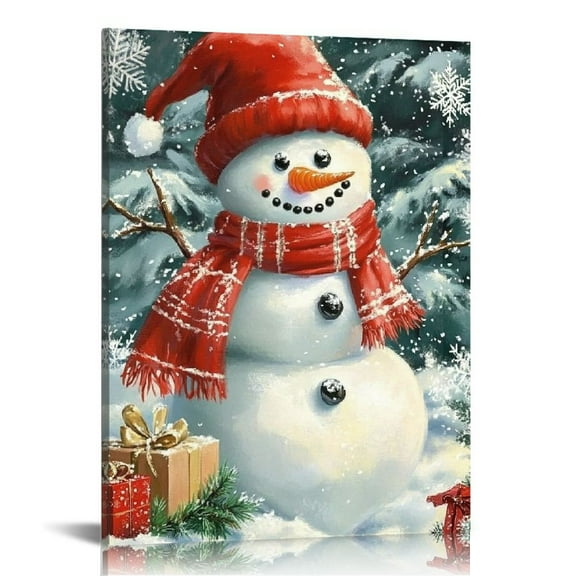Fenyluxe Snowman Canvas Print Home Wall Art Decor for Living Room Bedroom Office, Perfect Gift for Home Decoration 12x16in