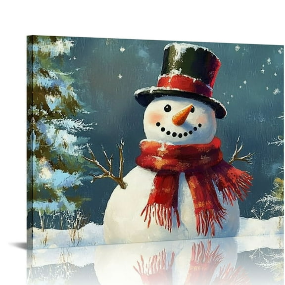 Fenyluxe Snowman Hat Scarf Wall Decor Print on Canvas Ready To Hang Fashion Home Art Decoration for Bedroom Kitchen Bathroom 16x12in