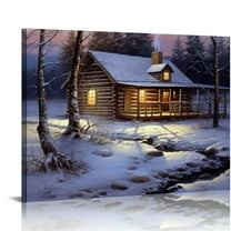 Fenyluxe Snowy Cabin Canvas Print Wall Decor Modern Art Ready To Hang Home Decoration 16x12in