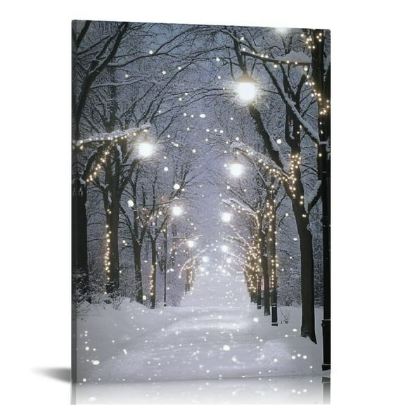 Fenyluxe Snowy Path Lights Canvas Wall Decor For Home Decoration Bedroom Office Art Print 12x16in