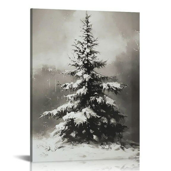 Fenyluxe Snowy Pine Tree Canvas Wall Art Decor Home Decoration for Bedroom and Office, Ready to Hang, Elegant Wall Pictures 12x16in
