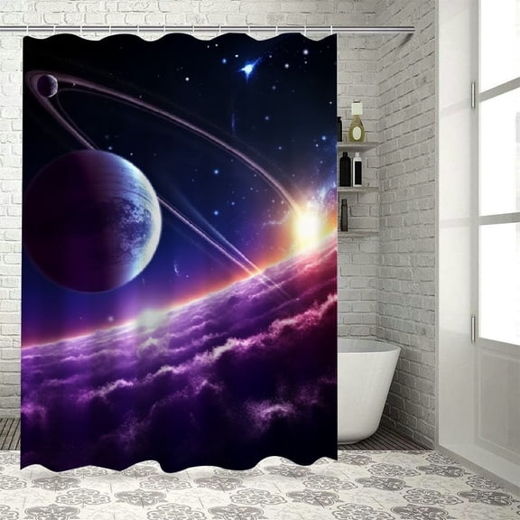 Fenyluxe Solar System Galaxy Space Art Pretty Shower Curtain with Hooks, Chic Modern Bathroom Decor, Washable 100% Polyester Fiber, Various Sizes 36x72