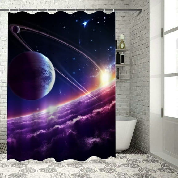 Fenyluxe Solar System Galaxy Space Art Pretty Shower Curtain with Hooks, Chic Modern Bathroom Decor, Washable 100% Polyester Fiber, Various Sizes 60x72