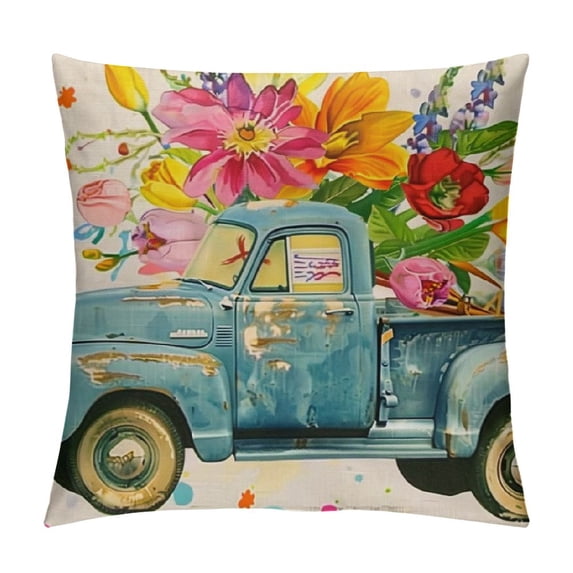 Fenyluxe Spring Outdoor Throw Pillow Covers Porch Decorative Cushion Cases Floral Farmhouse Flowers Decoration Home Decor for Sofa Couch Bed,Tulips Blue 12x12in