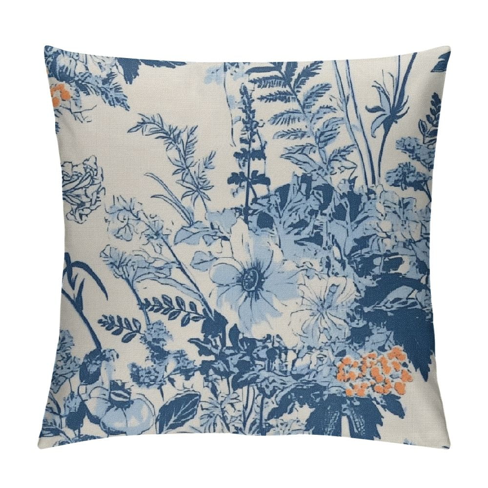 Fenyluxe Spring Pillow Covers, Summer Blue Flowers Throw Pillows